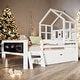 preview thumbnail 1 of 14, Solid Wood Twin Size House Bed with Ladder and Storage Drawers and 2 Blackboard White