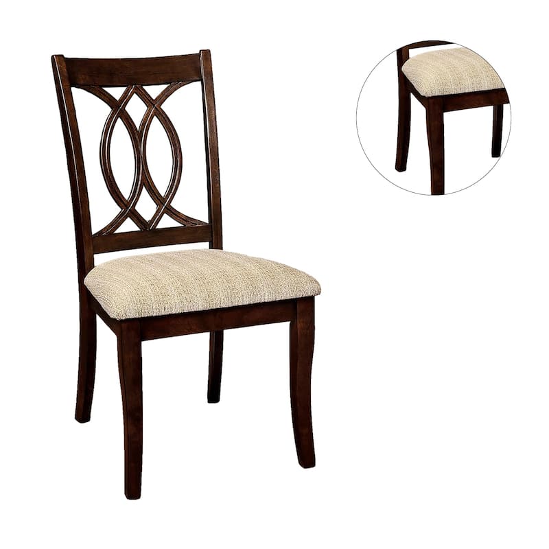 Fabric and Wooden Side Chairs in Brown Cherry and Beige