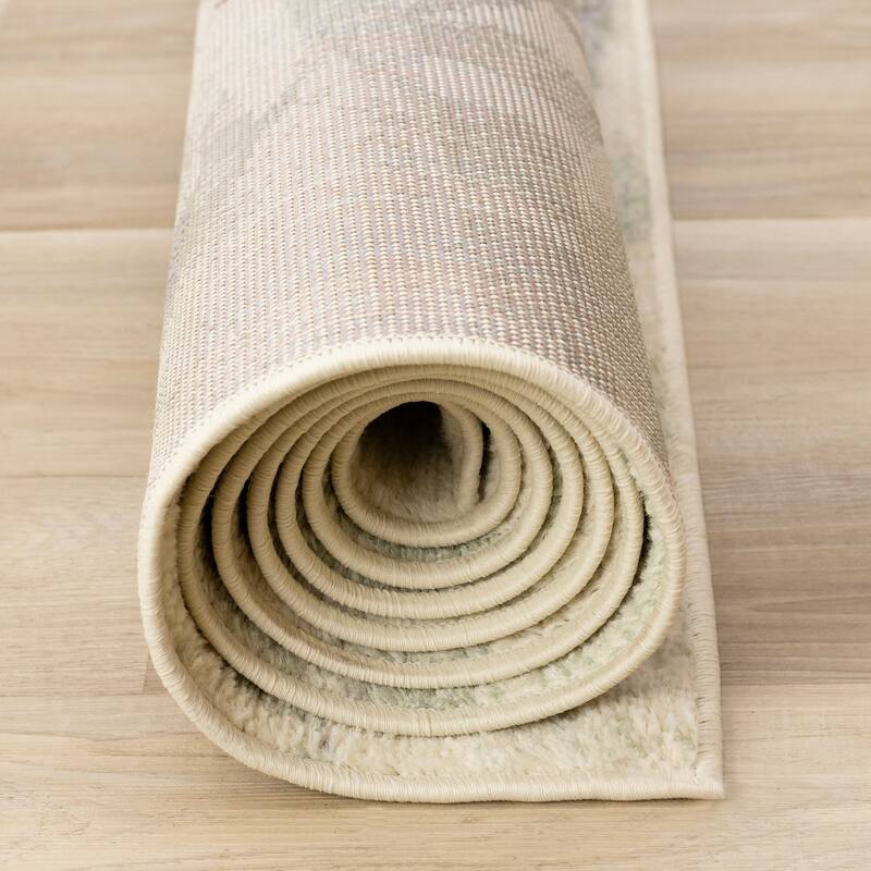 Cream Green Subtle Leaves Indoor Area Rug