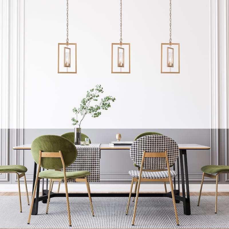 Mid-century Modern Gold Lantern Pendant Farmhouse Dimmable LED Rotatable Kitchen Island Light with Cylinder Glass
