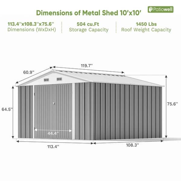 dimension image slide 0 of 12, Patiowell 10' x 8'/10' x 10'Metal Outdoor Storage Shed with Goods Shelves/Floor Frame Garden Tool Shed for Backyard Garden