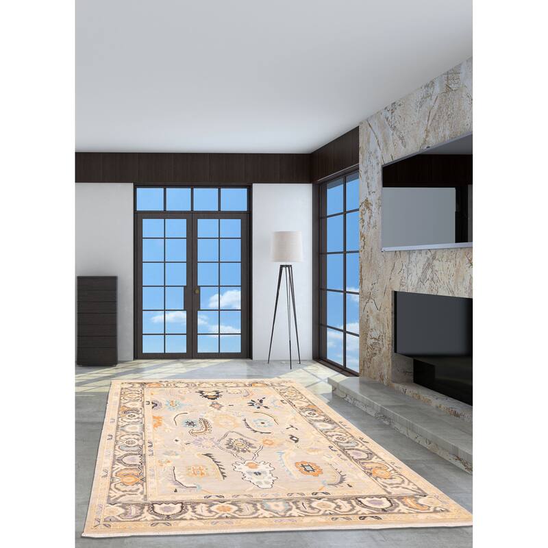 ECARPETGALLERY Hand-knotted Modern Oushak Light Grey Wool Rug - 6'1 x 9'1