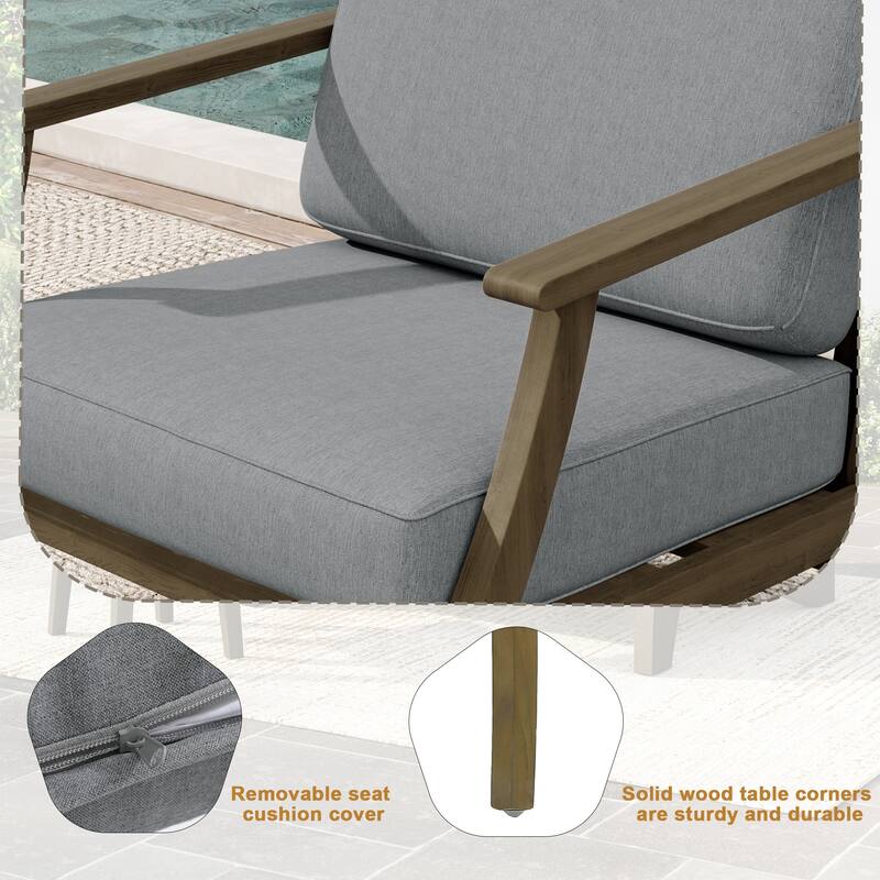 2 Set Patio Teak Wood Outdoor Chair with Cushions