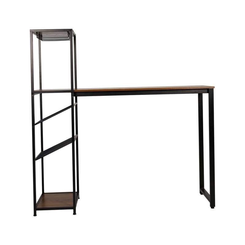 Modern Freestanding Metal Bar Table with Bottle and Stemware Storage
