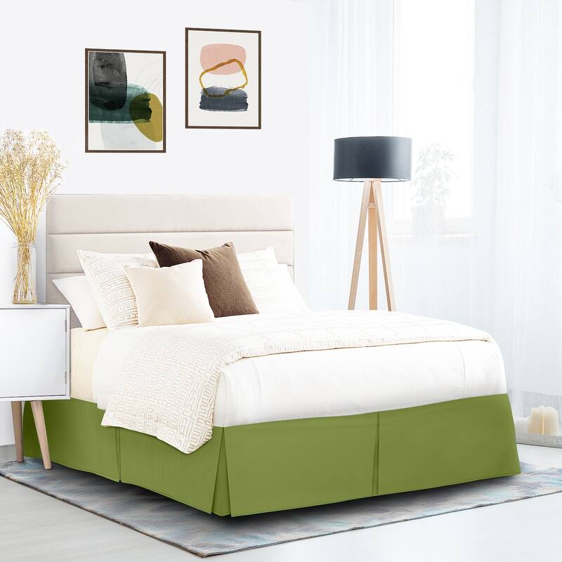 Clara Clark Pleated Bed Skirt-14 inch Tailored Drop - Soft Double Brushed Premium Microfiber Ruffle Bed Skirt - Includes 8 Pins - Calla Green - Full