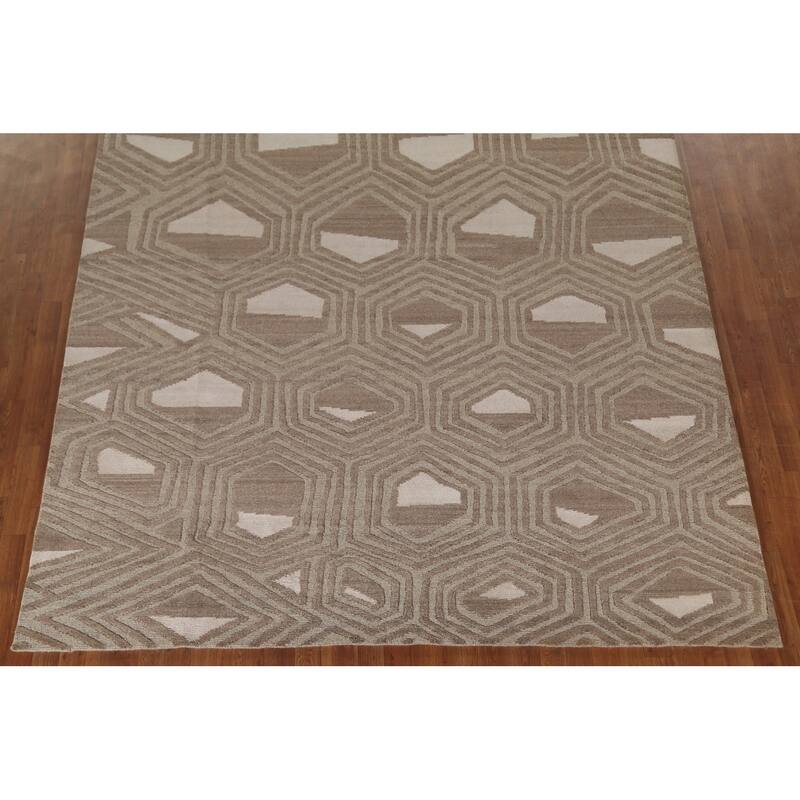 All-Over Geometric Modern Area Rug Handmade Wool Carpet - 8'1"x 9'10"
