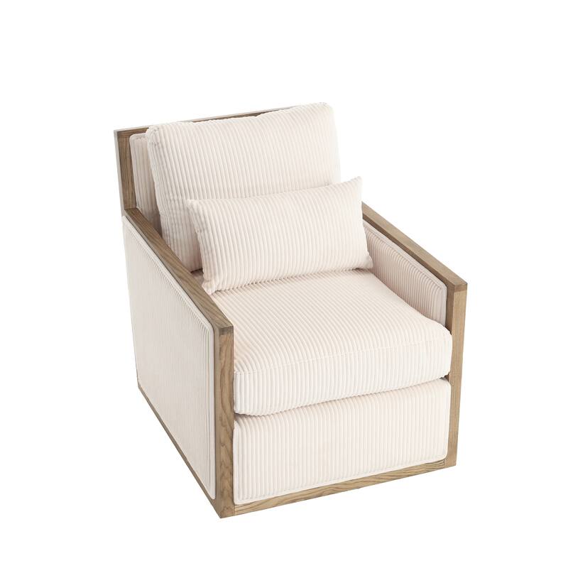 Beige 26.77" Swivel Barrel Chair with Hardwood Frame