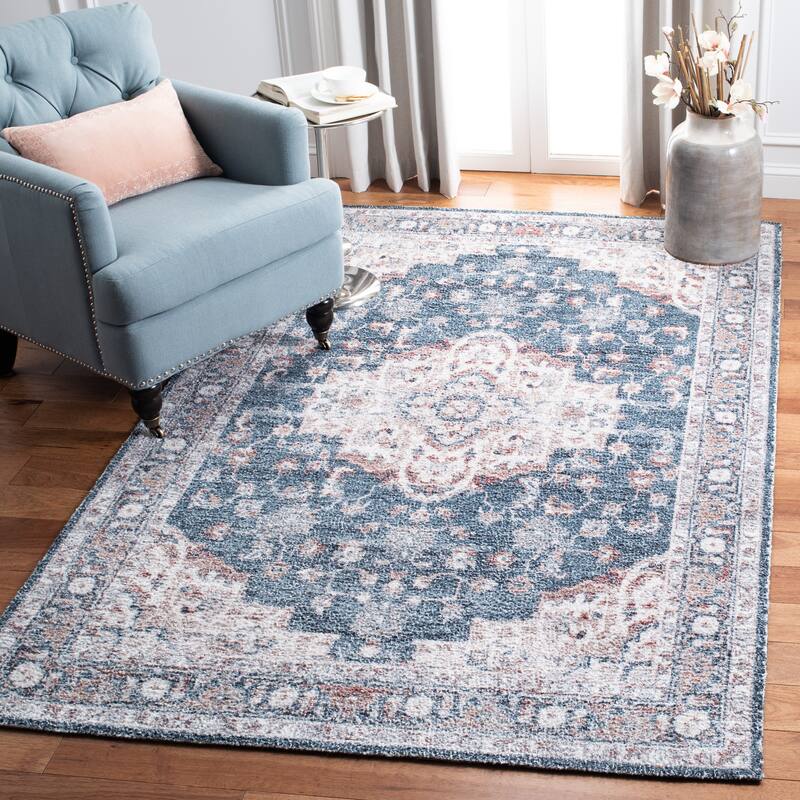 SAFAVIEH Handmade Classic Vintage Grozdana Transitional Polyester Rug - 9' x 12' - Light Blue/Rust
