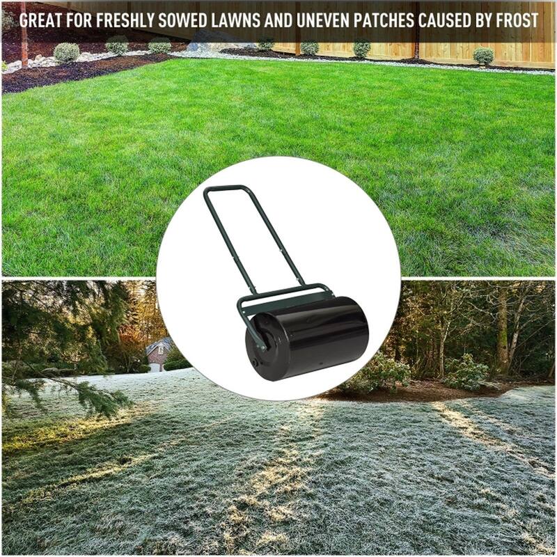 Heavy Duty Steel Lawn Roller with 10 Gallon Water or Sand Fill for Leveling Seeded Lawns Frost Damage
