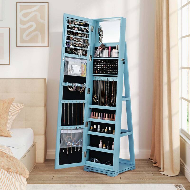 Costway 360degree Rotatable Jewelry Cabinet 2-in-1 Lockable Mirrored - See Details