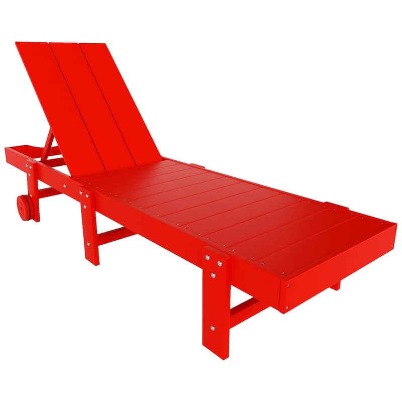 Shoreside Modern Poly Eco-Friendly All Weather Reclining Chaise Lounge With Wheels - Red