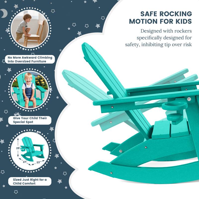 Laguna Kids Outdoor Poly Adirondack Rocking Chair with Side Table 3-Piece Set