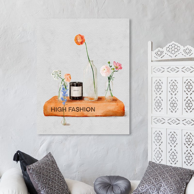 Wynwood Studio Fashion and Glam High Fashion and Flowers Orange and Farmhouse Wall Art Canvas Print - 45 x 30