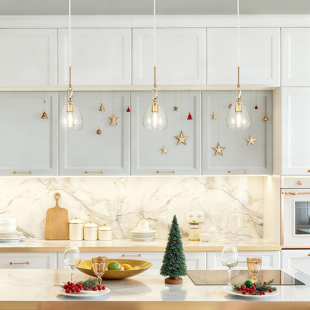 Blobfish Modern Gold 1-Light Glass Pendant Lights for Kitchen Island - 5.1"D x 18"H - 73"H