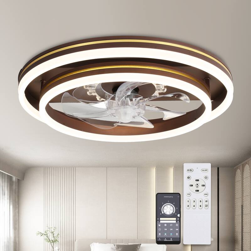 Cusp Barn 20'' Low Profile Dual LED Ceiling Fan with Lights and Smart APP Remote Control Flush Mount Fully Dimmable Lighting - 1-Pack - khaki