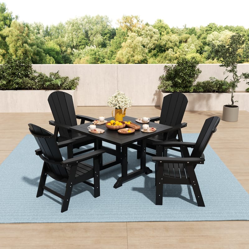 Laguna Hdpe All Weather Outdoor Patio Square Adirondack Dining Chairs Set (5-Piece Set) - Black