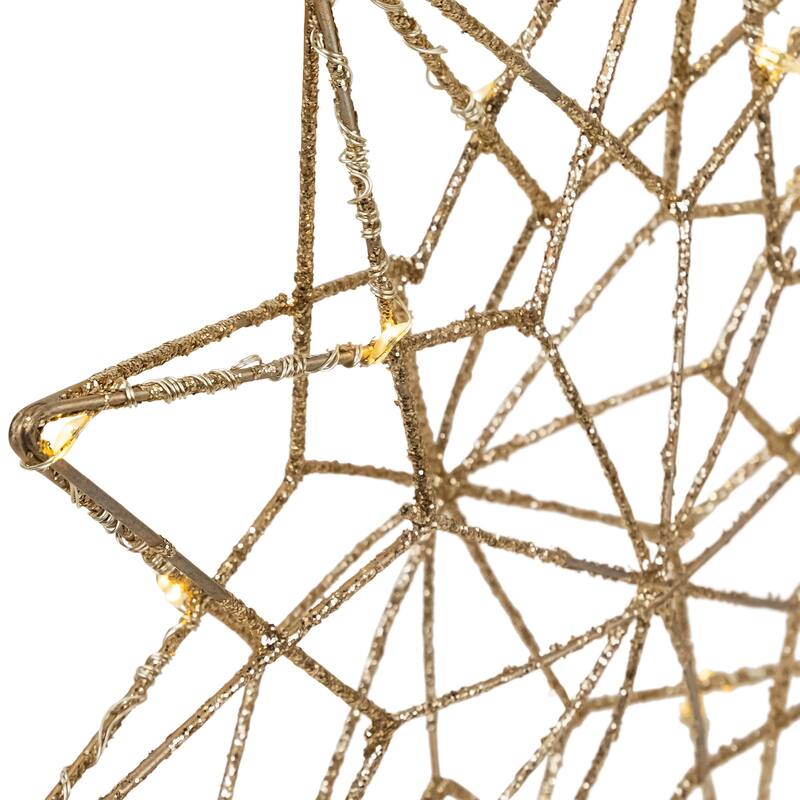 12" LED Lighted B/O Gold Glittered Geometric Star Christmas Tree Topper - Warm White Lights - 12