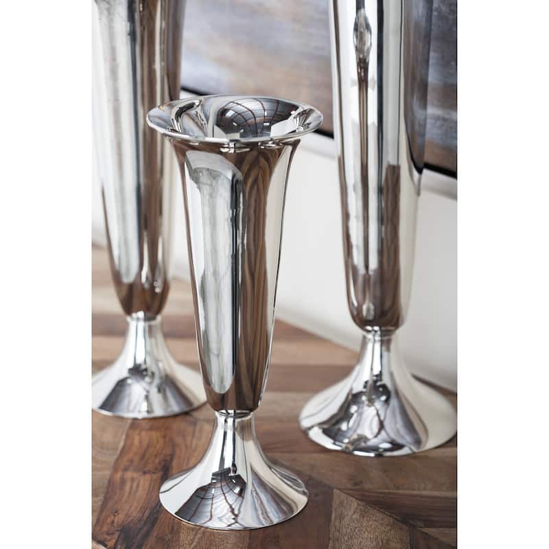 Silver Aluminum Metal Fluted Decorative Vase