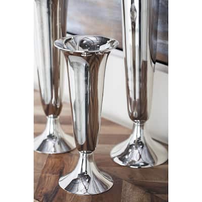 Silver Aluminum Metal Fluted Decorative Vase