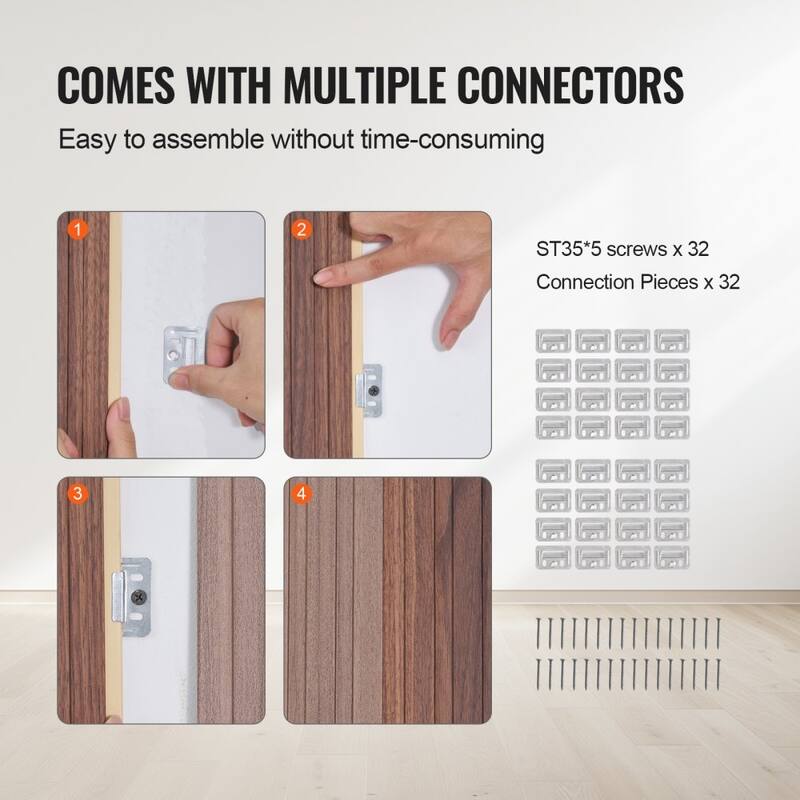 34.8 Sq Ft WPC Acoustic Wall Panels 8 Pieces Fire-Resistant Slat Design for Soundproof Room Decor - 96.5" x 6.5" x 0.35"