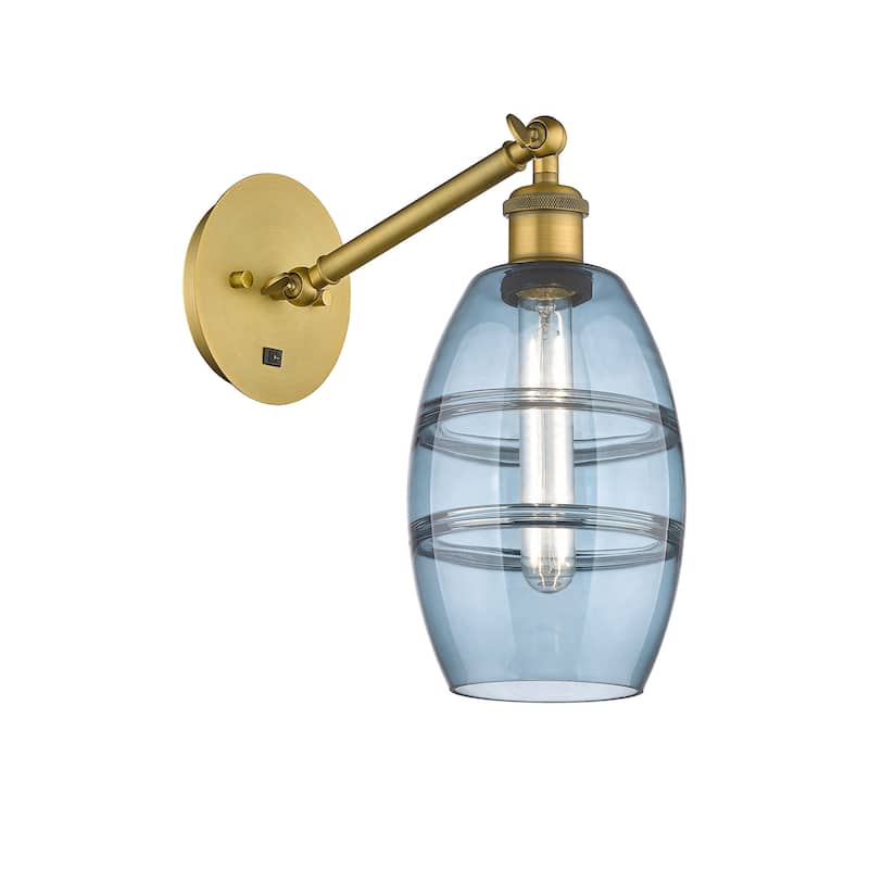 Innovations Lighting 317-1W-8-6 Vaz Sconce Vaz 8" Tall Wall Sconce - Brushed Brass / Blue