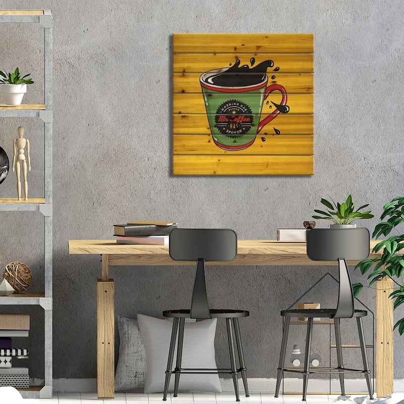 Mr Coffee Print On Wood by Ester Kay - Multi-Color
