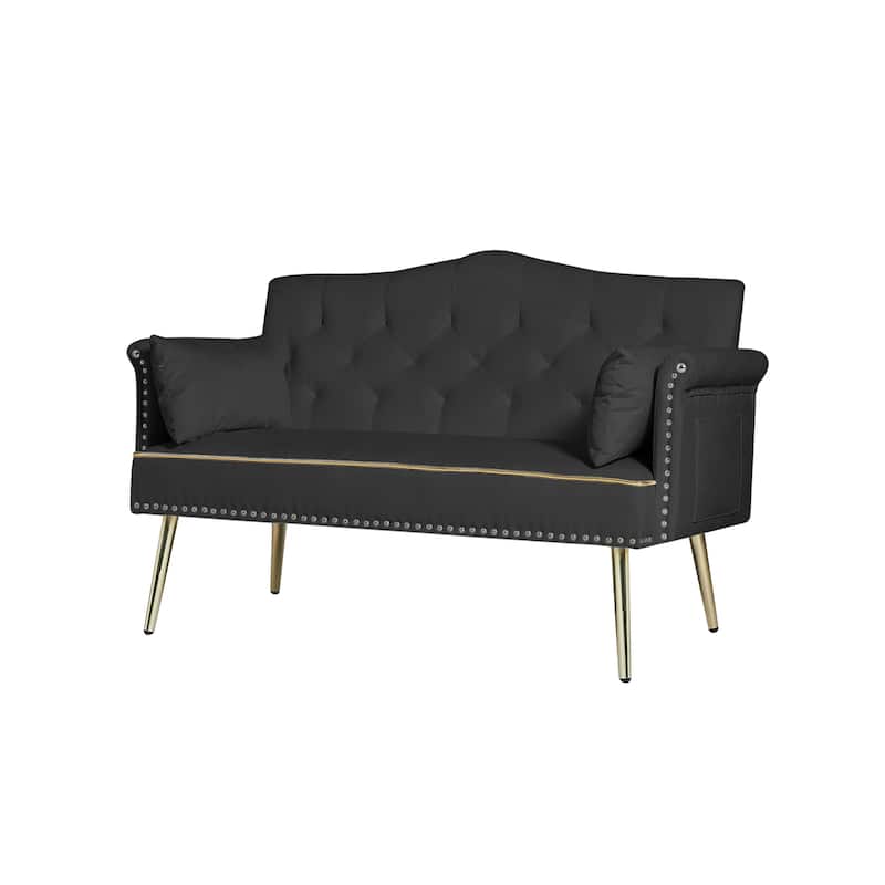 Velvet Loveseat Tufted Couch with 2 Pillow Upholstered Deep Seat Sofa Rivet Arm Lounge Couch Living Room 2 Seater Couch