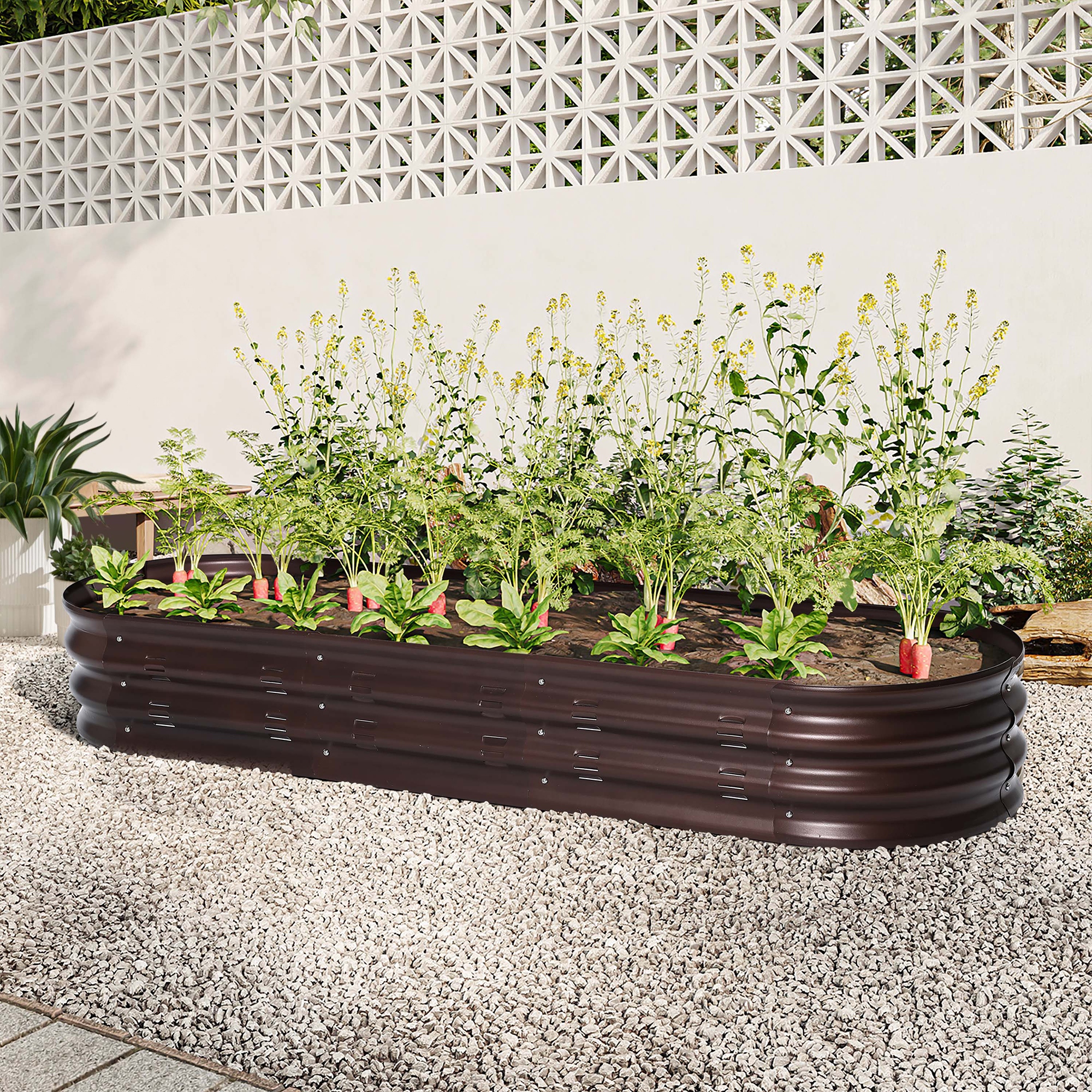 Brown Metal 5.5-Ft Oval Raised Garden Bed Planter - 5.5ft W x 1.625ft D x 0.8ft H