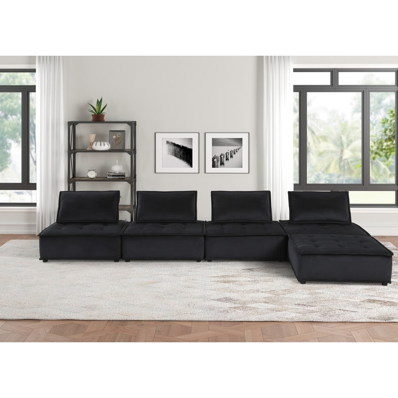 Anna Velvet 5 Pc Sectional Sofa Ottoman