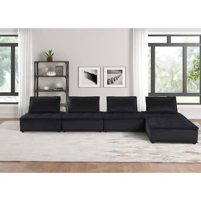 Anna Velvet 5 Pc Sectional Sofa Ottoman
