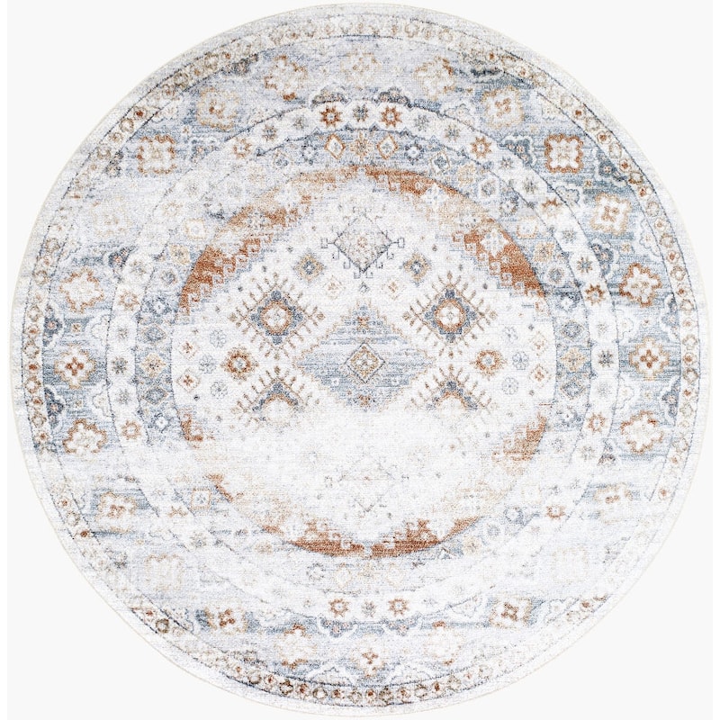 Livabliss Lillian Traditional Washable Area Rug - 6'7" x 6'7" Round - Ivory/Rust