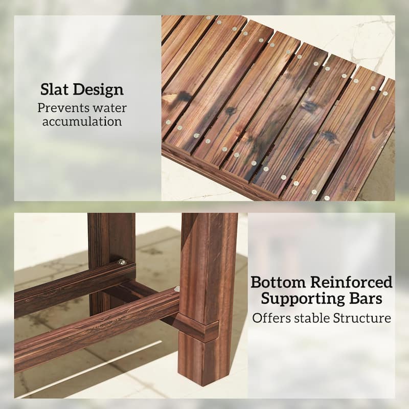 Outsunny 35.4" Wooden Garden Bench with Storage Shelf, 2 Seater, Suitable for Patio, Balcony, Outdoor Bench, Carbonized Wood