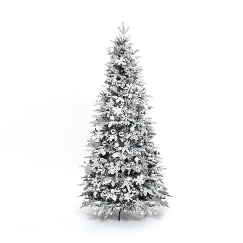 6Ft Pre-Lit Snow Flocked Pop-Up Artificial Christmas Tree with Decors - 72" H x 33.5" Diameter