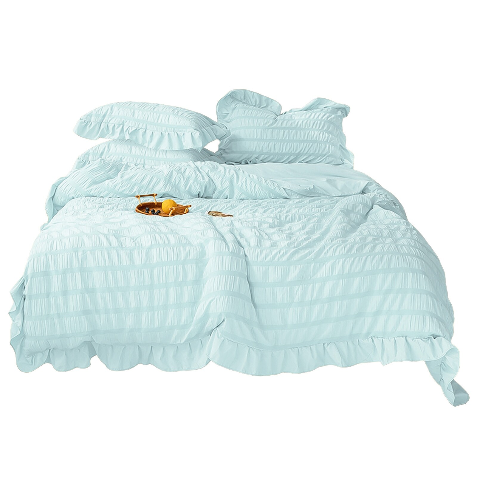 Miley 3 Piece Pleated Ruffled Comforter Set w/ Pillow Shams Soft Bedding Blue 
