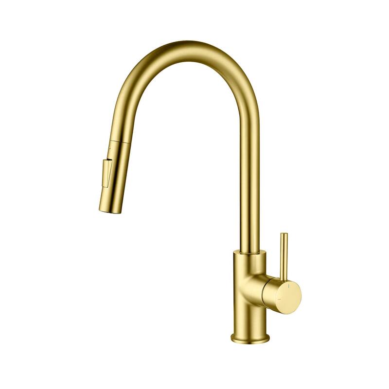 Circular Single Handle Pull Down Kitchen Faucet - Brushed Gold