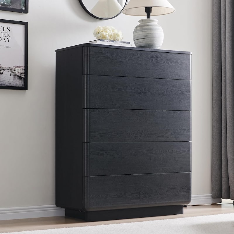 Modern 5 Drawer Dresser for Bedroom, Handle-less Wooden Dressers - Black