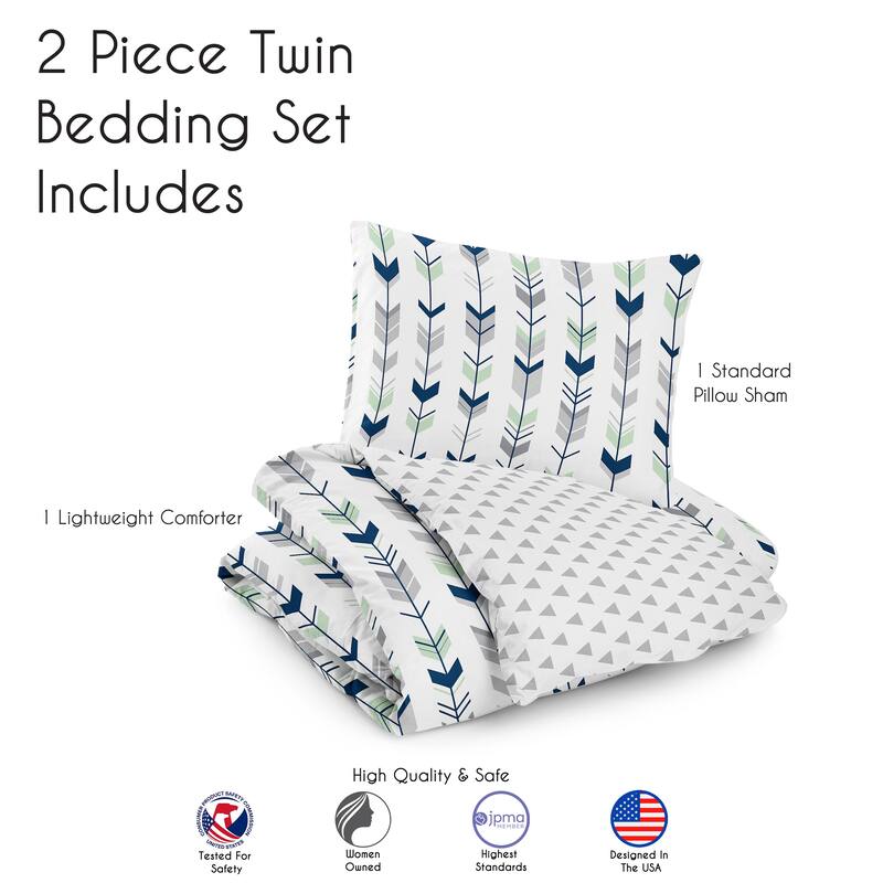 Woodland Arrow Collection Boy or Girl 2-piece Twin-size Comforter Set - Navy Blue Mint Grey and White