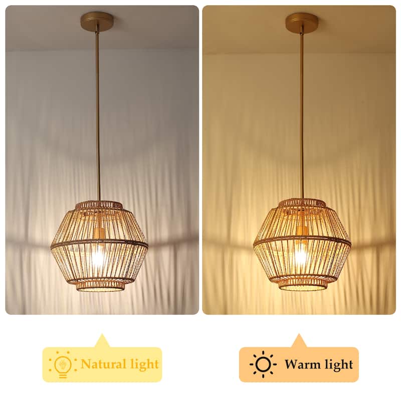 1-Light Rustic Geometric Rattan Chandelier for Kitchen Island