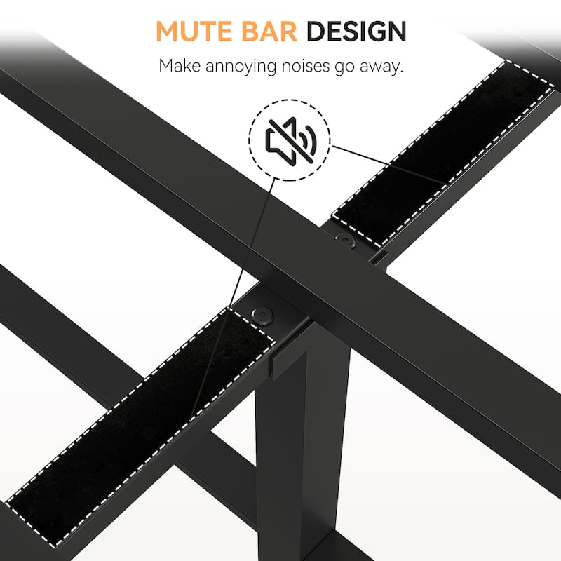Boho Platform Bed Frame with Rattan Headboard, Heavy-Duty Metal Slat Support