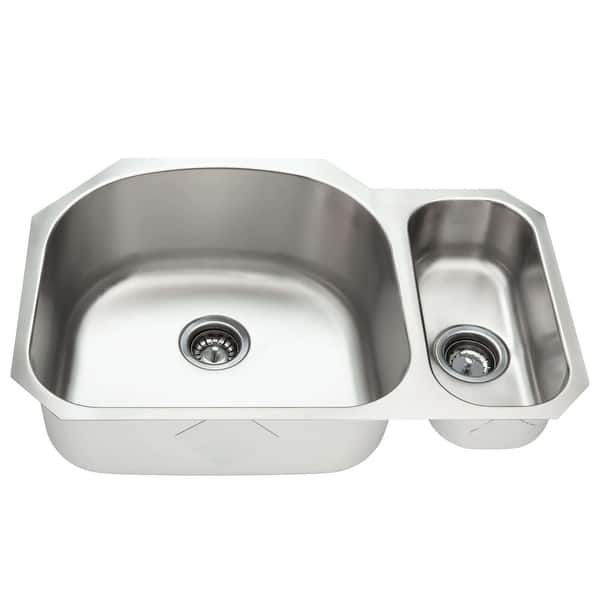 slide 2 of 3, Fine Fixtures Undermount Offset Stainless Steel Double-bowl Sink - 31.5" x 21"