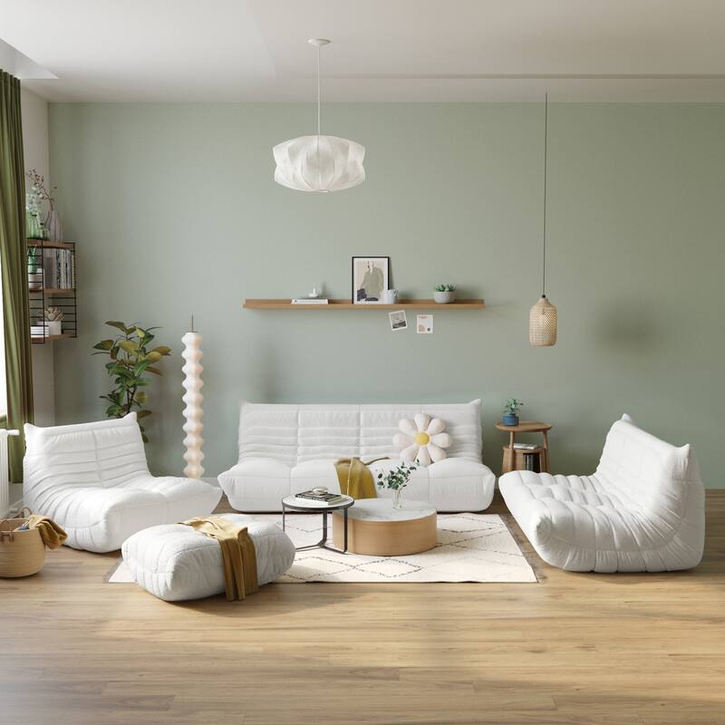 Floor Lazy Sofa Teddy Fabric Convertible Couch Sofa Set