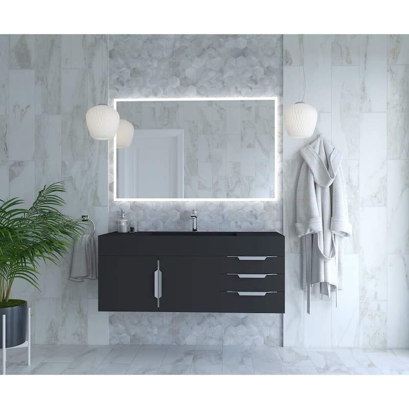 Amazon 48" Wall Mounted Bathroom Vanity Set w/ Black Top