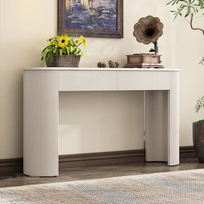 Fluted Design Entryway Table/Oval Console Table/2 Drawers Sofa Side Table Hallway Table
