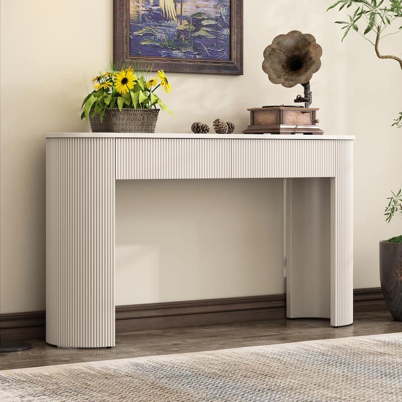 Roomfitters Entryway Console Table with Fluted Design, Oval Top and Two Storage Spaces for Living Room