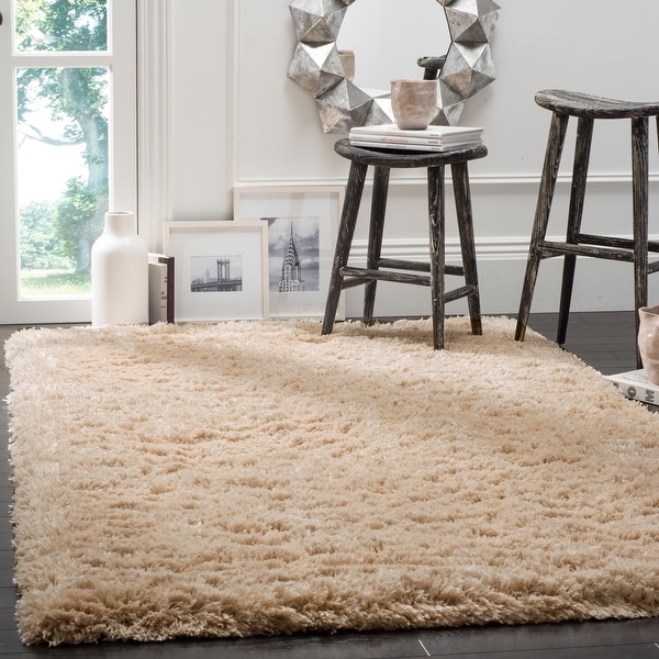 Beige/Gold Shaggy Hand-Woven Rug CLEARANCE STOCK up to 70% off Retail Price 