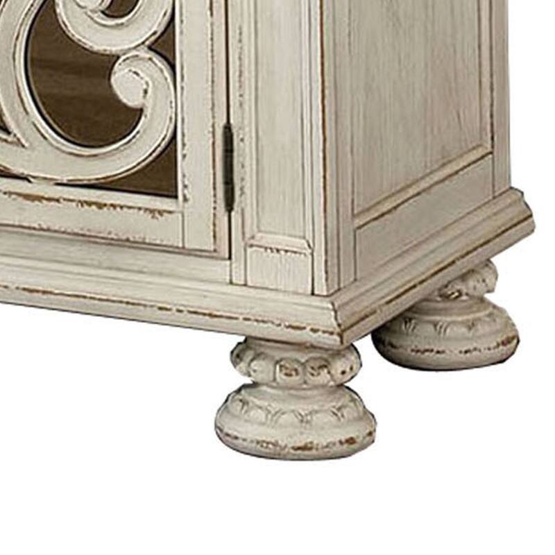 Server With Intricate Wood Inlay Details, Antique White