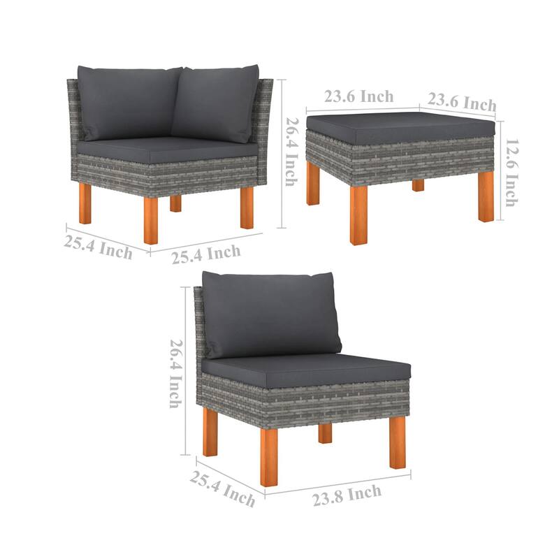 Casey 5pc Outdoor Modular Lounge Sofa Set, Gray Rattan, Brown Wood