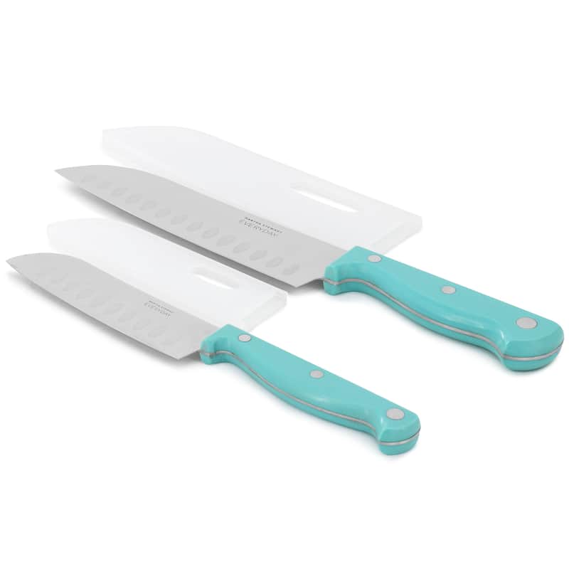 Martha Stewart Everyday Keswick 2 Piece Santoku Knife and Sheath Set in Teal