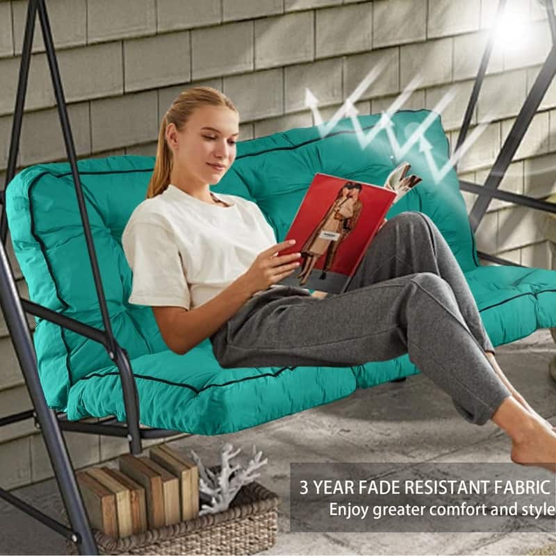 Porch Swing Replacement Cushion, 55in Outdoor Bench Cushions with Backrest , 3 Seat Patio Furniture Garden Loveseat Glider Pad