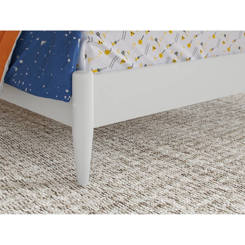 Low Profile Wood Platform Bed - Twin Size, USB Charger, Modern Design, Solid Frame, White Finish
